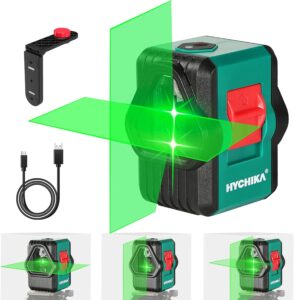 HYCHIKA Nivel Láser Verde 45M, USB Carga, Láser Autonivelante, IP54 en Exteriores, 2 Láser Módulo Línea Cruzado Vertical/Horizontal, Soporte Magnético, 360°Rotante